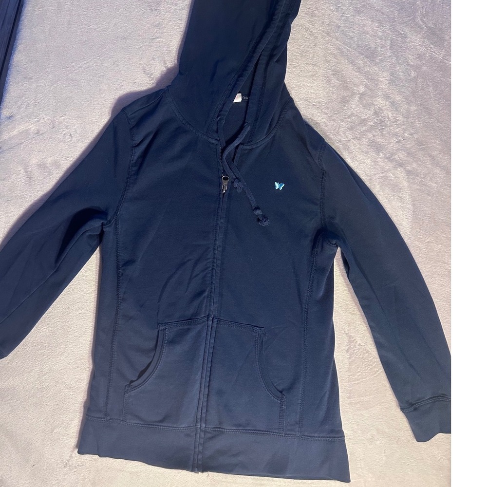 Aeropostale Athletics Navy Blue Butterfly Zip Up Hoodie Sweatshirt Y2K WomenMed